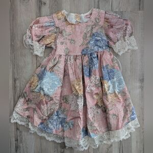 Vintage Joy Kids Pink and Gold Floral Dress